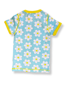 T-Shirt Mädchen Himmelblau mit weißen Blumen Gr.98 | maxomorra