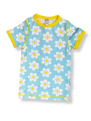 T-Shirt Mädchen Himmelblau mit weißen Blumen Gr.98 | maxomorra