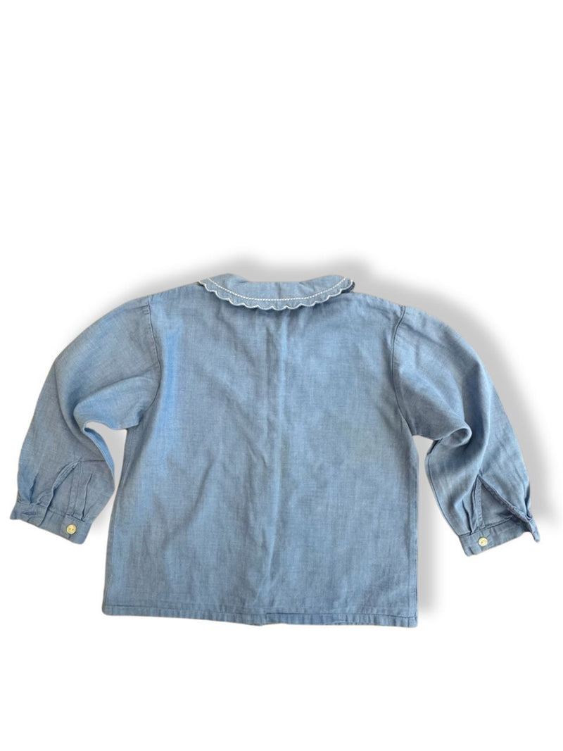 TRUE VINTAGE | Bluse mit Bubikragen blau Gr.98/104 | Ceyzilles