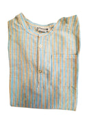 !!! Hemd Rundhals Jungen hellblau-ocker gestreift Gr.14 | Bonpoint