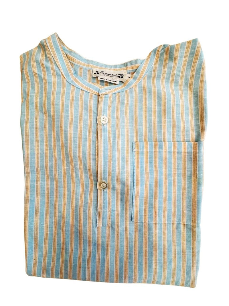 !!! Hemd Rundhals Jungen hellblau-ocker gestreift Gr.14 | Bonpoint