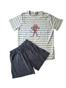 Pyjama Creme mit Blau gestreift, Multi-Color-Print Gr.140 | Petit Bateau