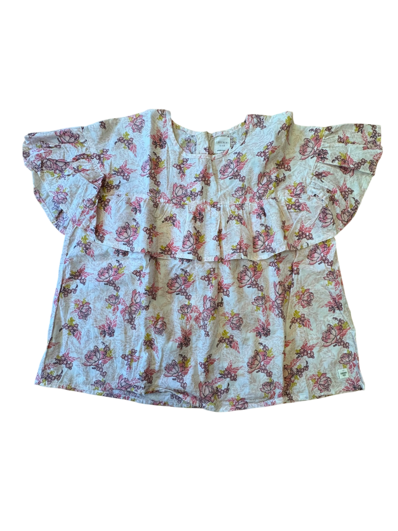 Bluse Weiß mit Rüschen und rosa Blumenmuster Gr.152 | Carrément Beau