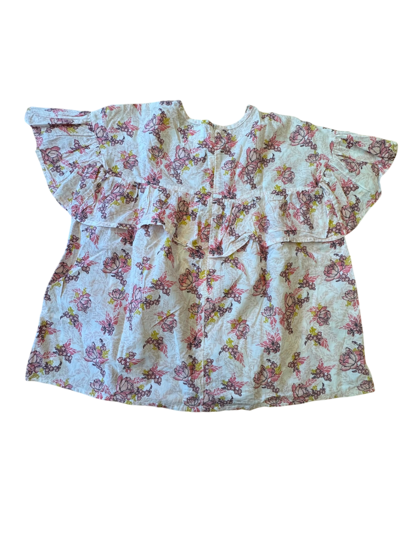 Bluse Weiß mit Rüschen und rosa Blumenmuster Gr.152 | Carrément Beau