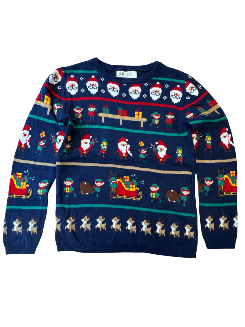 Pullover Blau mit bunten Weihnachtsmotiven Gr.122 | H&M