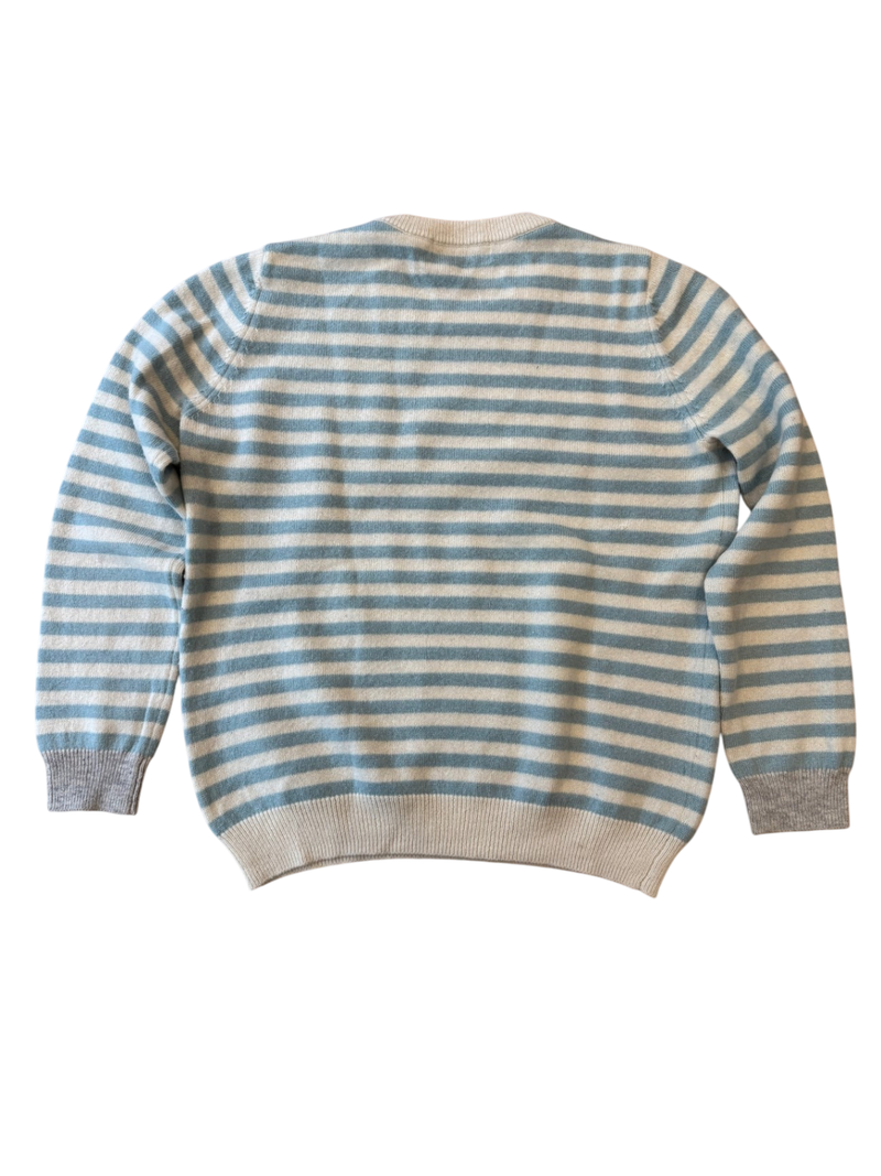 Pullover creme-türkis gestreift 100% Kaschmir Gr.128/134 | Lüttenwohl Kaschmir