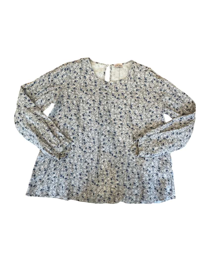 Bluse Beige mit blauem Blumendruck Gr. | Miss Puff