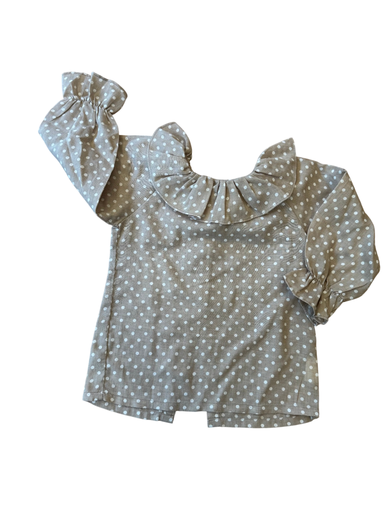Bluse mit Rüschenkragen Beige mit Polkadots Gr.86/92 | Lili & Klaus
