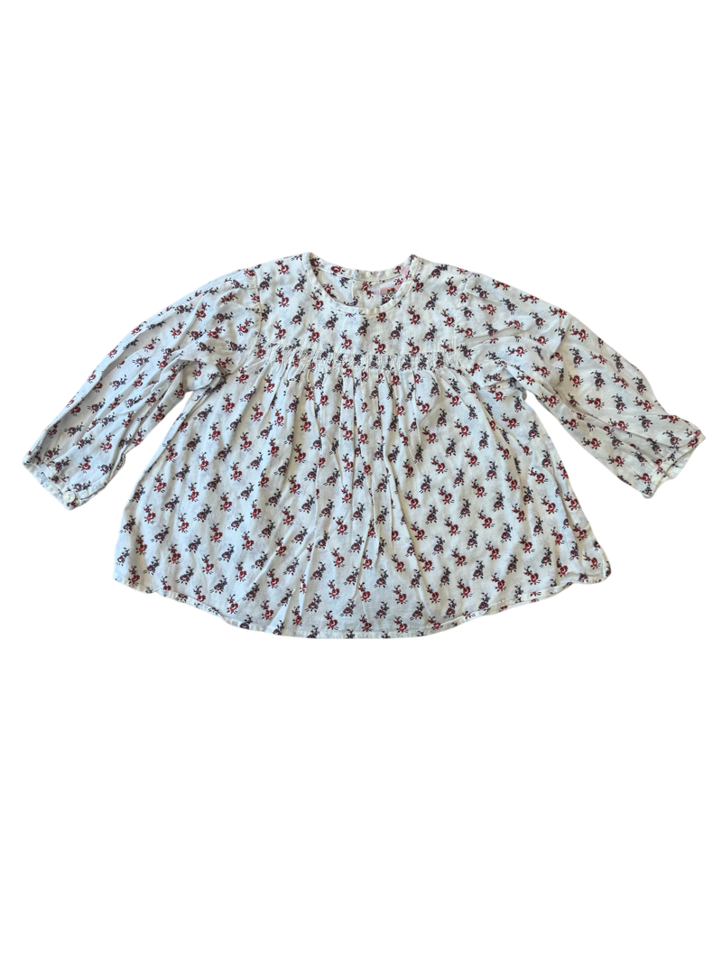 Oberteil Baby - Bluse Creme mit rotem und blauschwarzem Blumenmuster Gr.68 | Bonpoint