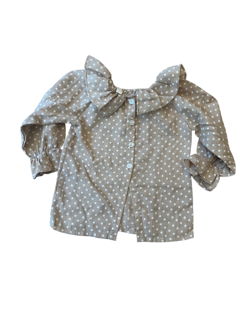 Bluse mit Rüschenkragen Beige mit Polkadots Gr.86/92 | Lili & Klaus