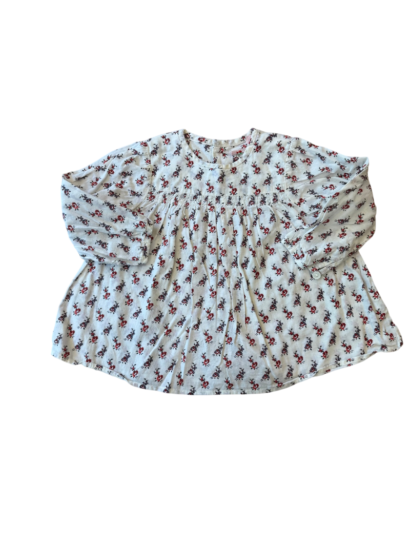 Oberteil Baby - Bluse Creme mit rotem und blauschwarzem Blumenmuster Gr.68 | Bonpoint