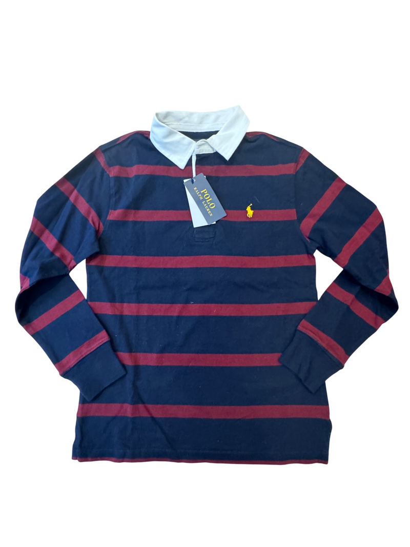 Langarmshirt Dunkelblau, Bordeaux, weißer Kragen Gr.146 | Polo Ralph Lauren