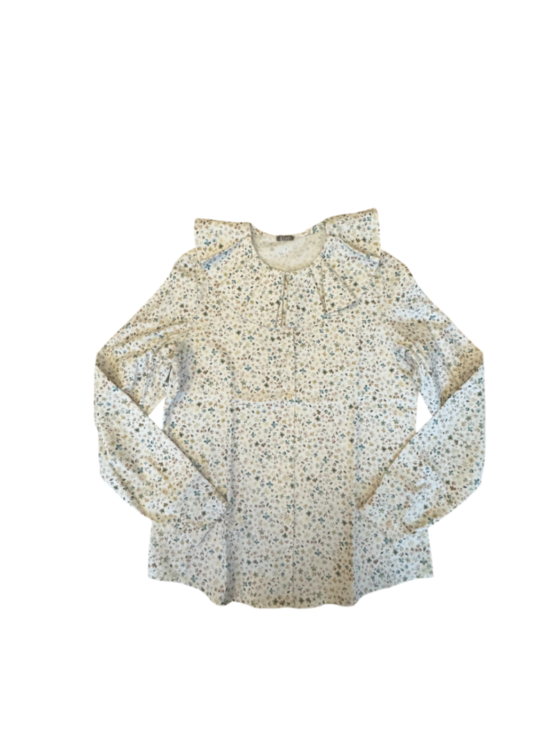 Bluse Creme mit buntem Blumenmuster und Rüschenkragen Gr.14 | il gufo