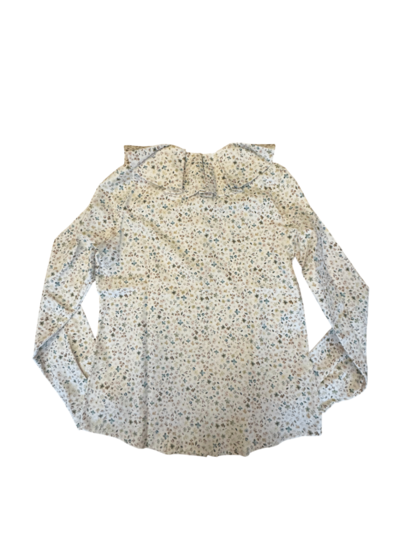 Bluse Creme mit buntem Blumenmuster und Rüschenkragen Gr.14 | il gufo