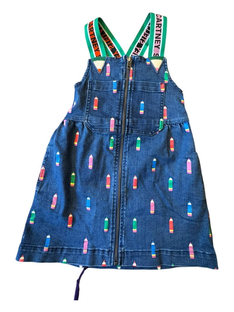 Latz-Kleid Blau mit bunten Bleistift-Motiven Gr.110 | Stella McCartney