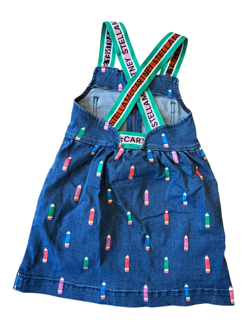 Latz-Kleid Blau mit bunten Bleistift-Motiven Gr.110 | Stella McCartney