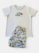 Pyjama kurz Weiß mit buntem Druck Gr.140 | Bonpoint