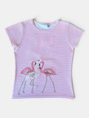 T-Shirt Pink gestreift und mit Flamingo Applikation Gr.122 | Tom Joules
