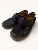 Kinder Leder Mokassins Dunkelblau – Edle Slipper / Bootsschuhe aus Wildleder mit Klettverschluss Gr.30 | Gallucci
