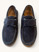 Kinder Leder Mokassins Dunkelblau – Edle Slipper / Bootsschuhe aus Wildleder mit Klettverschluss Gr.30 | Gallucci