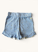 Mädchen Jersey Shorts Gestreift – Hellblaue Sommershorts mit Bienen-Print & Wellensaum Gr.6Y / 116 cm | Joules