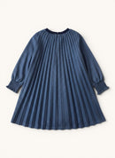 Mädchen Plissee Kleid Dunkelblau – Glitzer-Festkleid mit Stehkragen & Smok-Bündchen Gr.116 | Billieblush