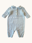 Baby Strickoverall Hellblau – Luxuriöser Strampler mit Zopfmuster & Peter-Pan-Kragen Gr.68 | Polo Ralph Lauren