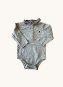 Baby-Hemdbody in Grau-Melange mit Karo-Kragen Gr.74cm / 12M | Jacadi Paris