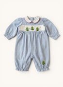Festlicher Baby-Einteiler / Strampler mit Weihnachtsbaum-Smocking Gr.6m | Vive la fete