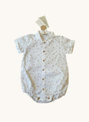 Baby Hemdbody Kurzarm – Sommer Romper mit Segelboot-Muster Weiß/Beige Gr.74 | Wedoble