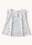 Edle Leinenbluse mit Marienkäfer-Stickerei Gr.6A / 116cm | Jacadi Paris