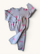 Set: Jaquard-Jogging Anzug Puderrosa mit pinken Wölkchen Gr.122/128 | Konges Slövild
