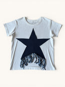 Weißes T-Shirt mit Stern-Applikation & Fransen Gr.116 | Stella McCartney Kids