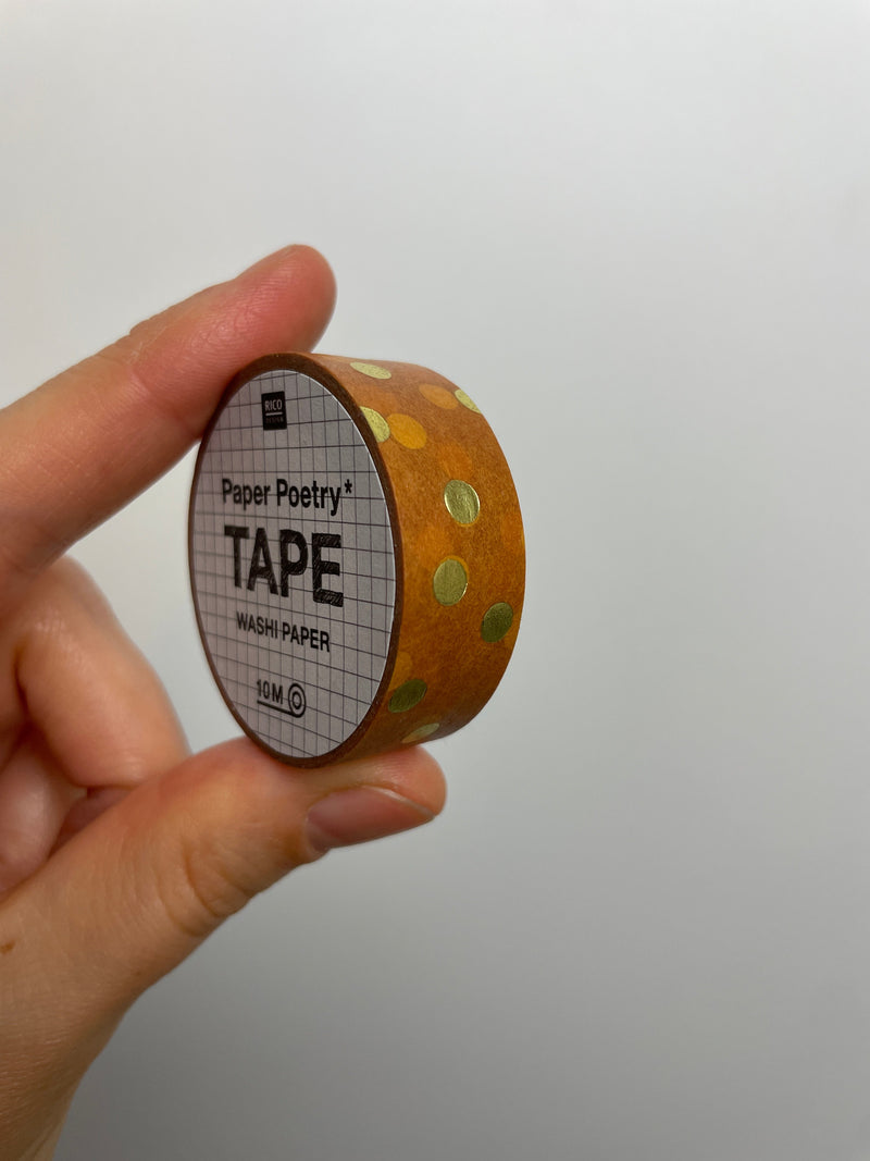 Paper Poetry Tape • Dots mustard yellow-gold • 1.5cm 10m