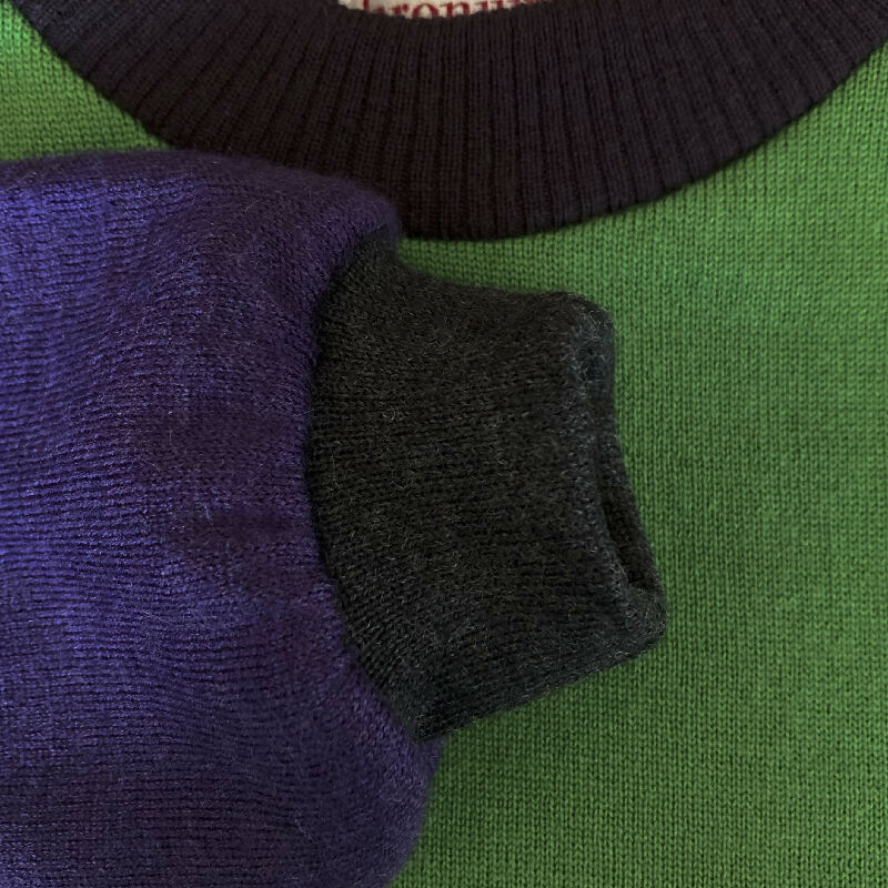 kronjuwel Wollpullover 110/116 grün violett Upcycling