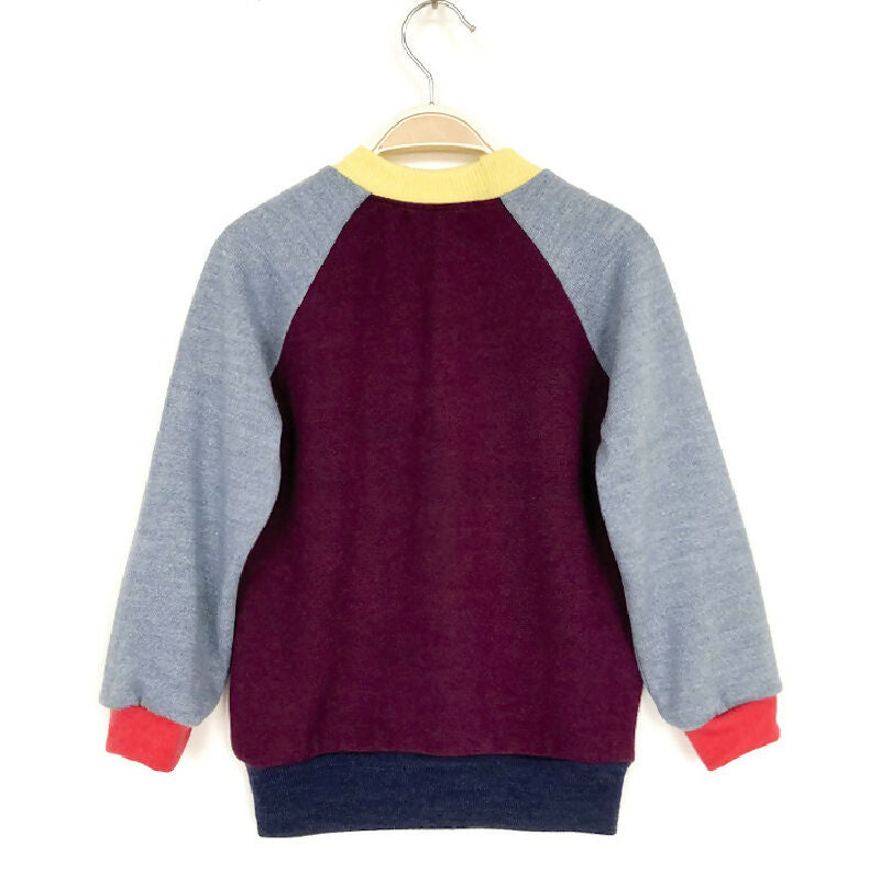 kronjuwel Wollpullover 104/110 weinrot graublau Upcycling