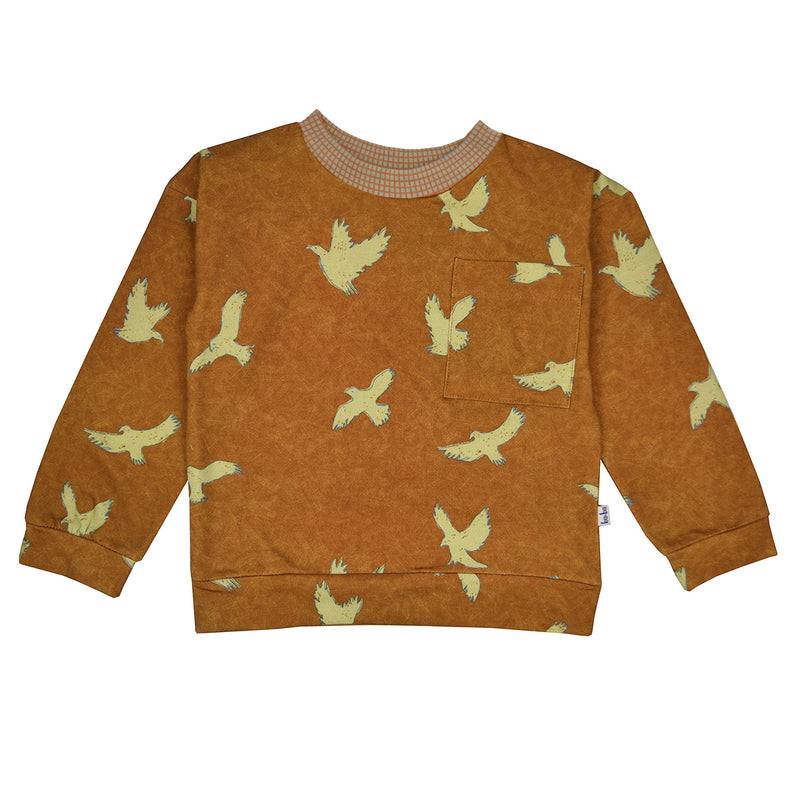 Sweater mit Vogelprint und kariertem Kragen