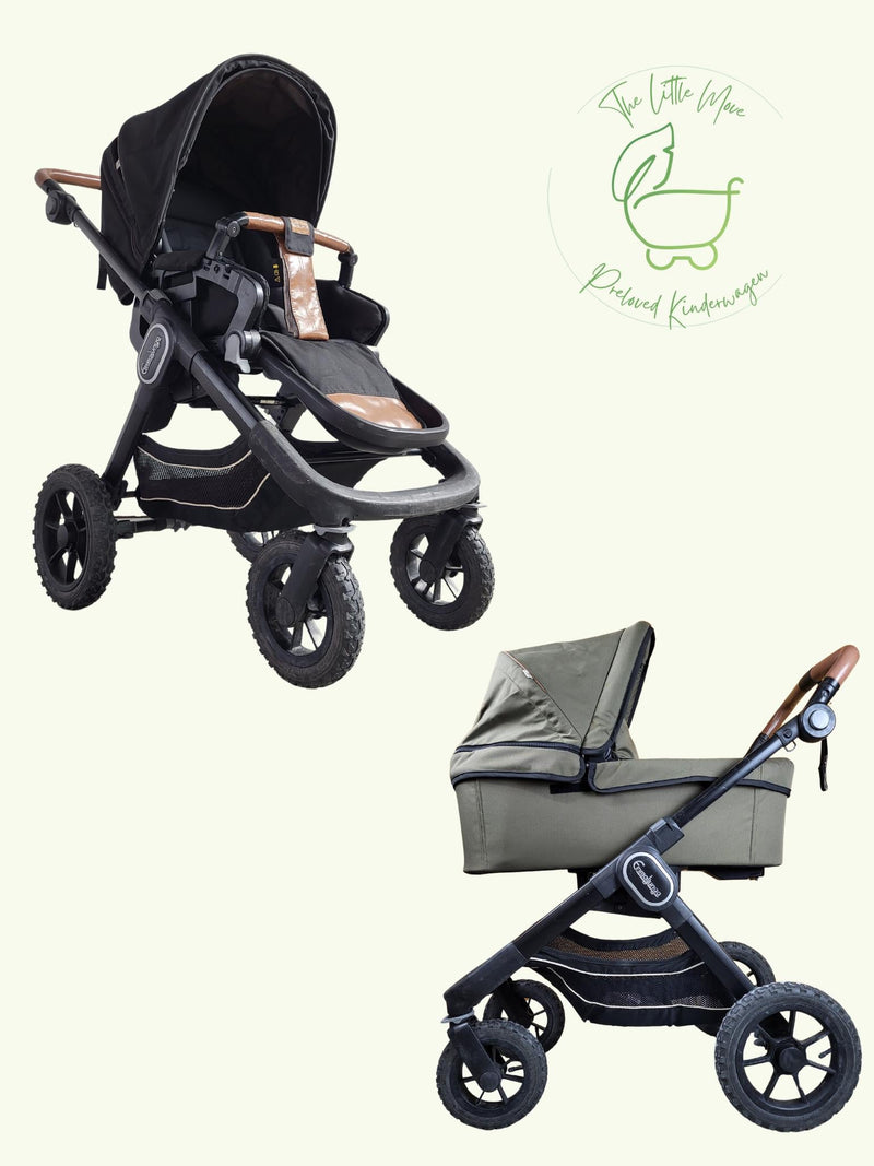 Emmaljunga - NXT90 Flat Outdoor Combi Stroller (Sports Seat &amp; Carrycot) - Black/Green in good condition