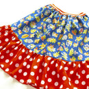 kronjuwel Rock 122/128 blau geblümt + rot weiß gepunktet Upcycling