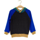 kronjuwel Kapuzenpullover Gr 104 aus 100% Merinowolle dunkelbraun royalblau Upcycling