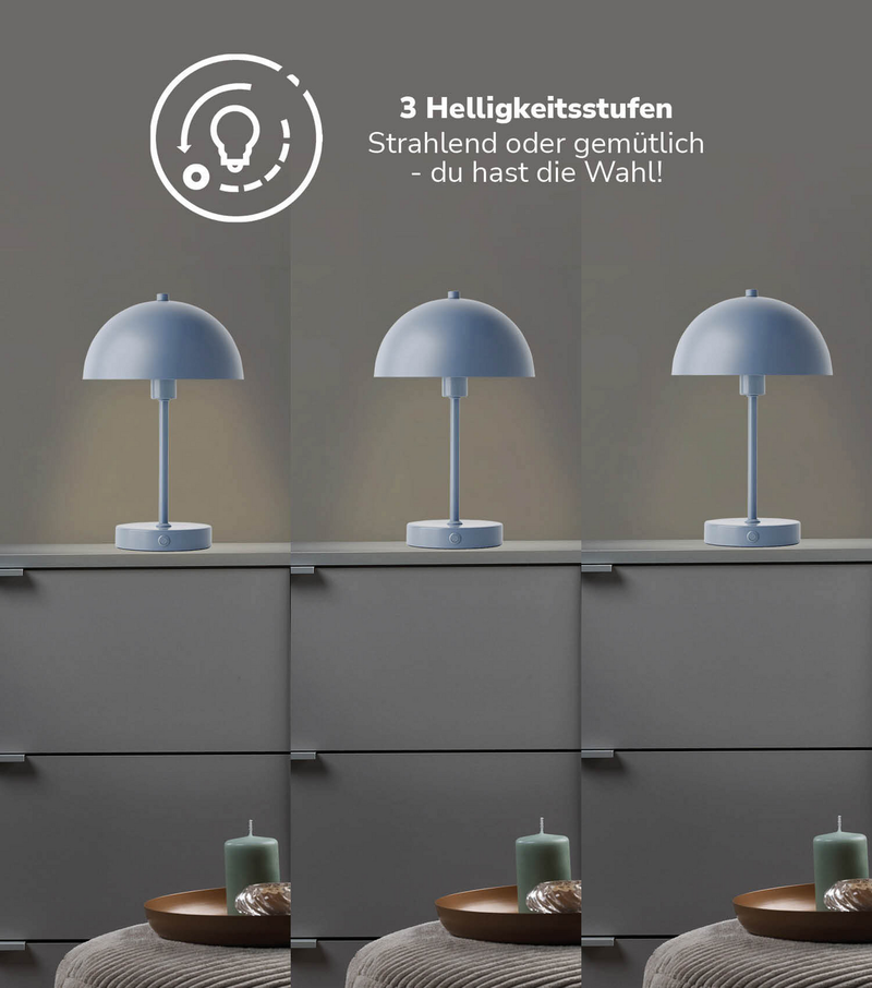 mokebo LED Tischlampe kabellos, Akku Tischleuchte dimmbar & aufladbar mit USB-C