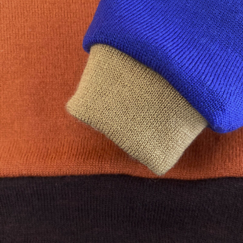 kronjuwel Wollpullover Größe 92 orange blau braun Upcyling Colorblockpullover