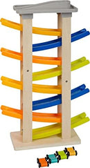 small foot Rennbahn mit Parkdeck XL, extrahoch mit 8 Rampen und 4 farbigen Holzautos, ab 18 Monaten, 11963