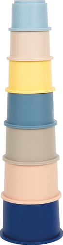 small Foot silicone stacking cups, 7 pieces, BPA-free educational toy for the bathtub and sandbox, stacking tower with animal motifs, for children aged 1 and up, 12754