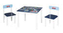 Kindersitzgruppe 'Rennfahrer', 2 Kinderstühle & 1 Tisch, mit Fahrzeug-Motiven in blau