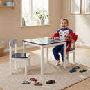 Kindersitzgruppe 'Rennfahrer', 2 Kinderstühle & 1 Tisch, mit Fahrzeug-Motiven in blau