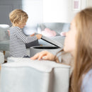 Kinderhocker mit Aufbewahrungsfunktion 'Lil Sofa', oval, bequemer Hocker mit grauem Samtstoff