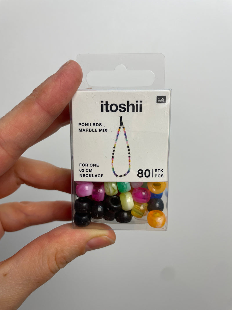 itoshii - Ponii Beads Marmor Mix 9x6mm 80 Stück