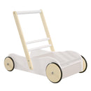 Lauflernwagen 'Scarlett' weiß lackiert, Puppenwagen mit rosa Textilien