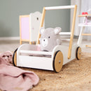 Lauflernwagen 'Scarlett' weiß lackiert, Puppenwagen mit rosa Textilien